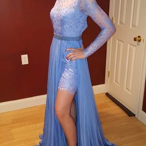 Never worn Periwinkle sheer and lace layered gown